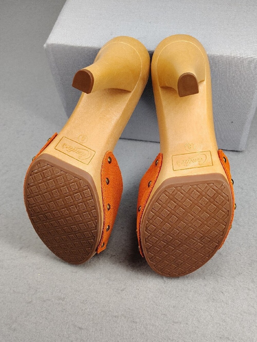 Candie's Orange Suede Studded Open-Toe High Heel Mules Size 8 - Picture 4 of 6